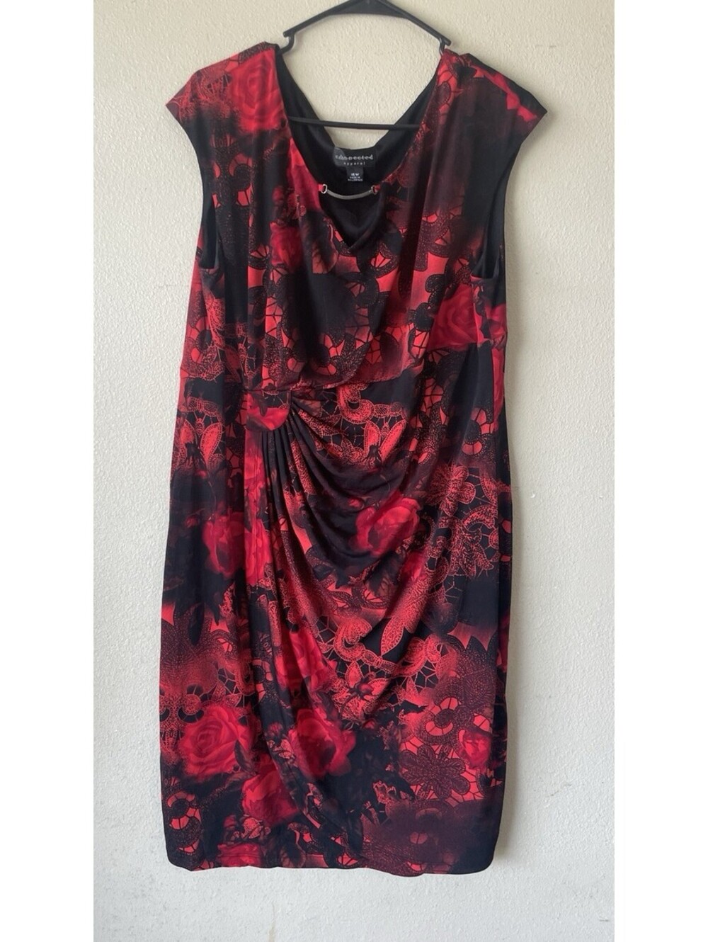 Plus Size Dress Red Black Floral Sleeveless Stretchy 16 W Connected Apparel